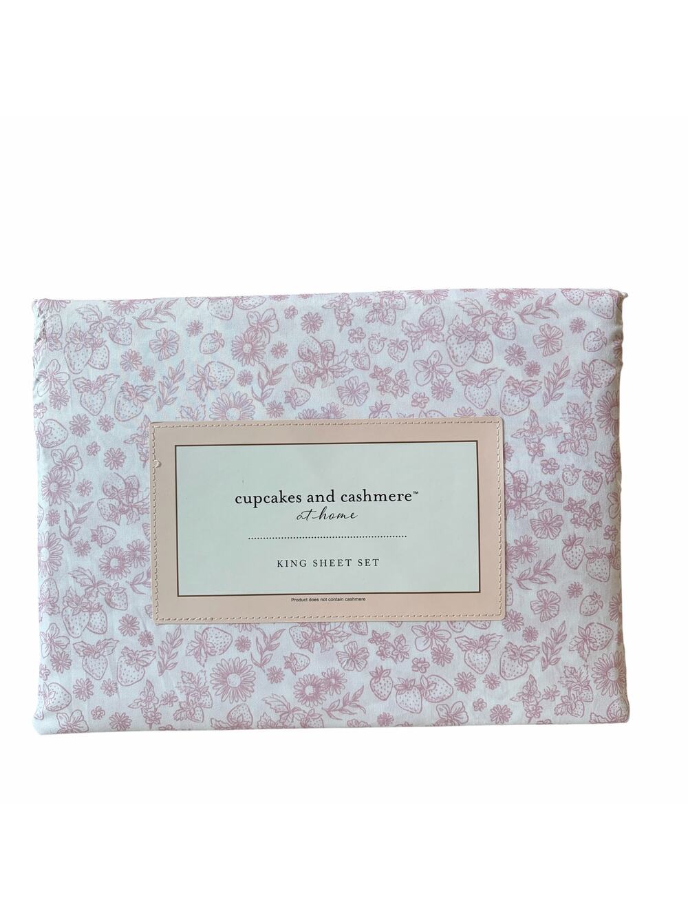 Cupcakes & Cashmere Strawberry Toile KING Sheet Set 4pc Pink & White Bedding NEW